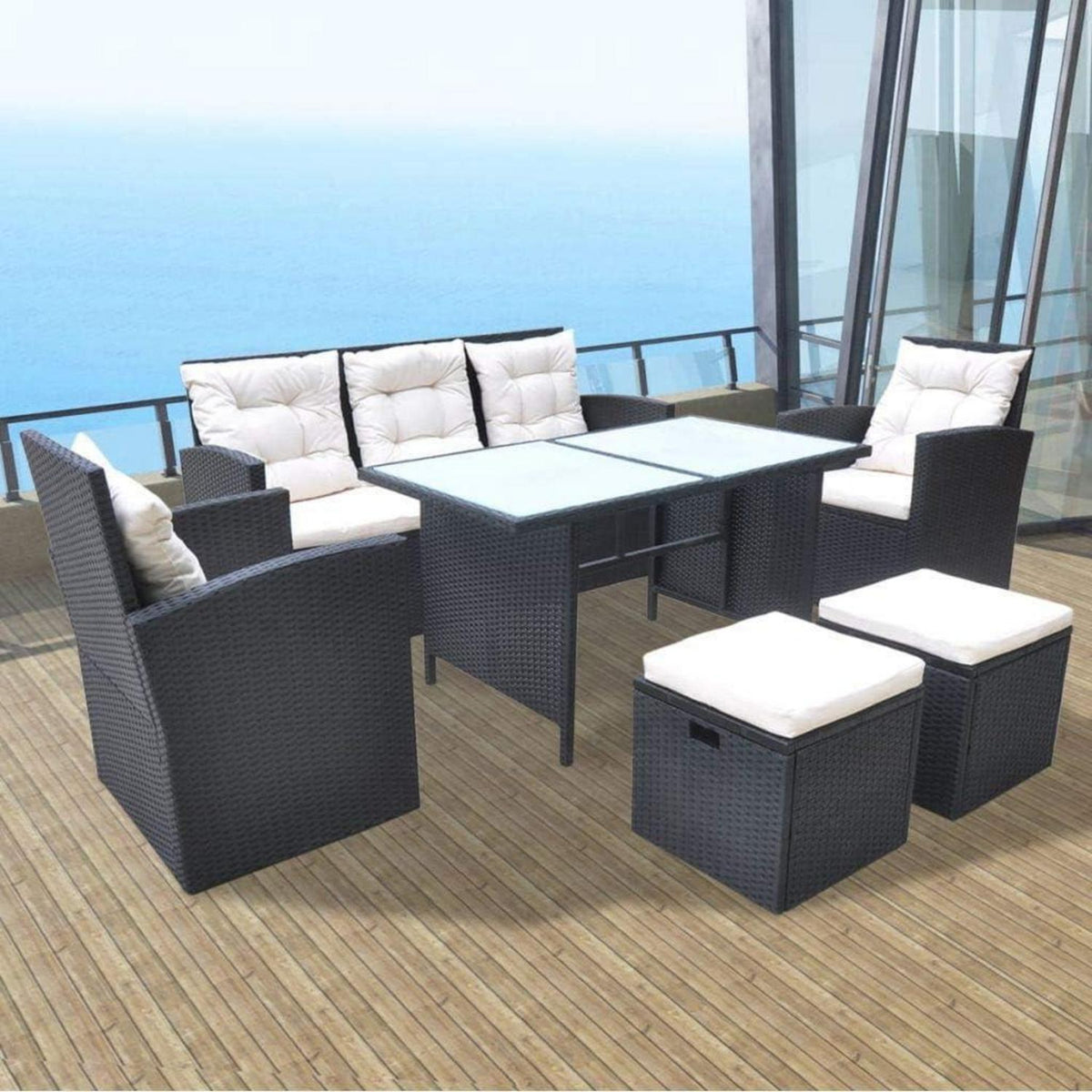 vidaXL Poly Rattan Gartensofa Set 6-TLG. mit Sitz- und
