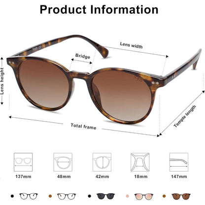 Polarisierte Runde Sonnenbrille Damen Herren UV400 Schildkröten Rahmen Gradient Braun