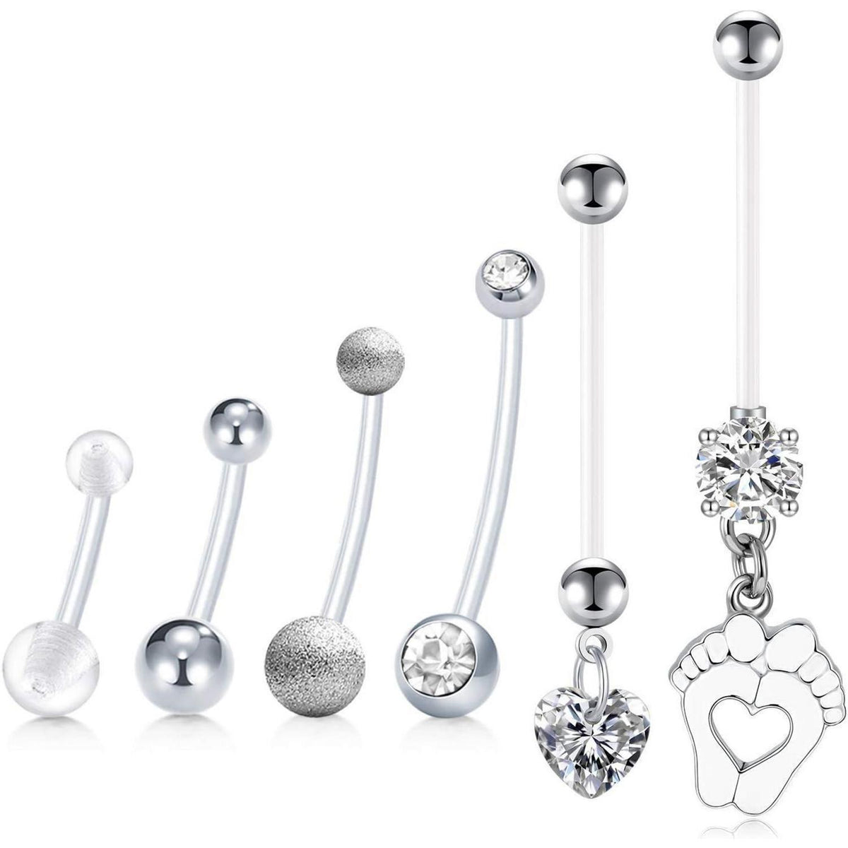 6er Set Schwangerschafts Bauchnabelpiercing Bioflex 14G 14-38mm