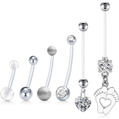 6er Set Schwangerschafts Bauchnabelpiercing Bioflex 14G 14-38mm