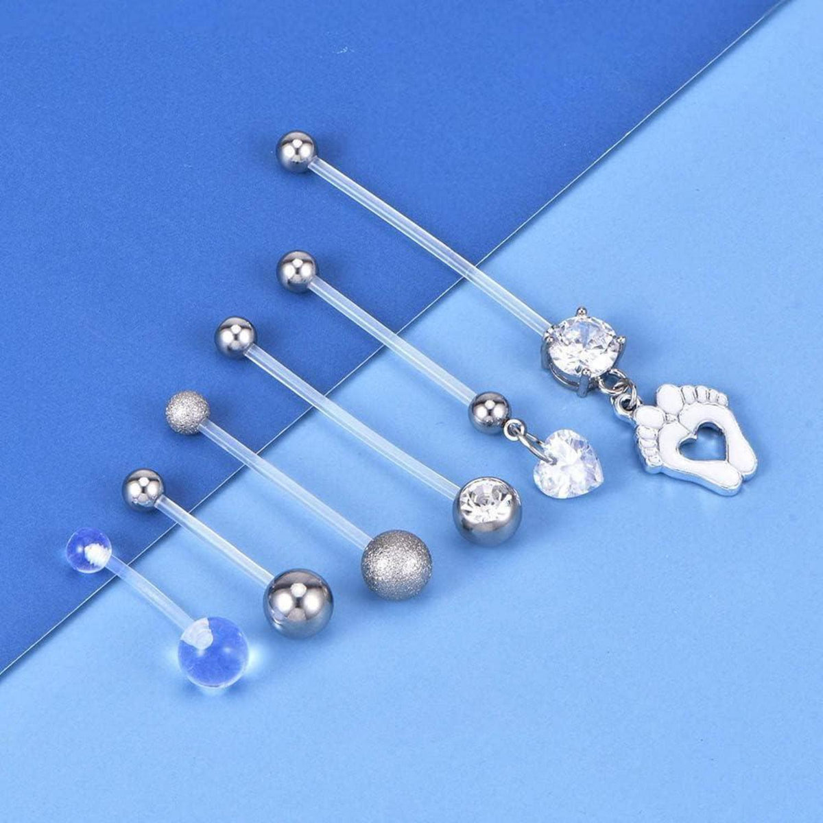 6er Set Schwangerschafts Bauchnabelpiercing Bioflex 14G 14-38mm