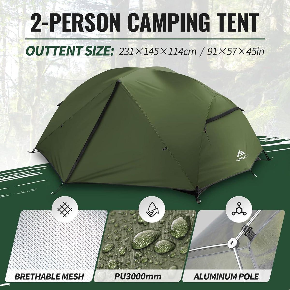 Forceatt Zelt 2-3 Personen Camping Wasserdicht Winddicht 3-4