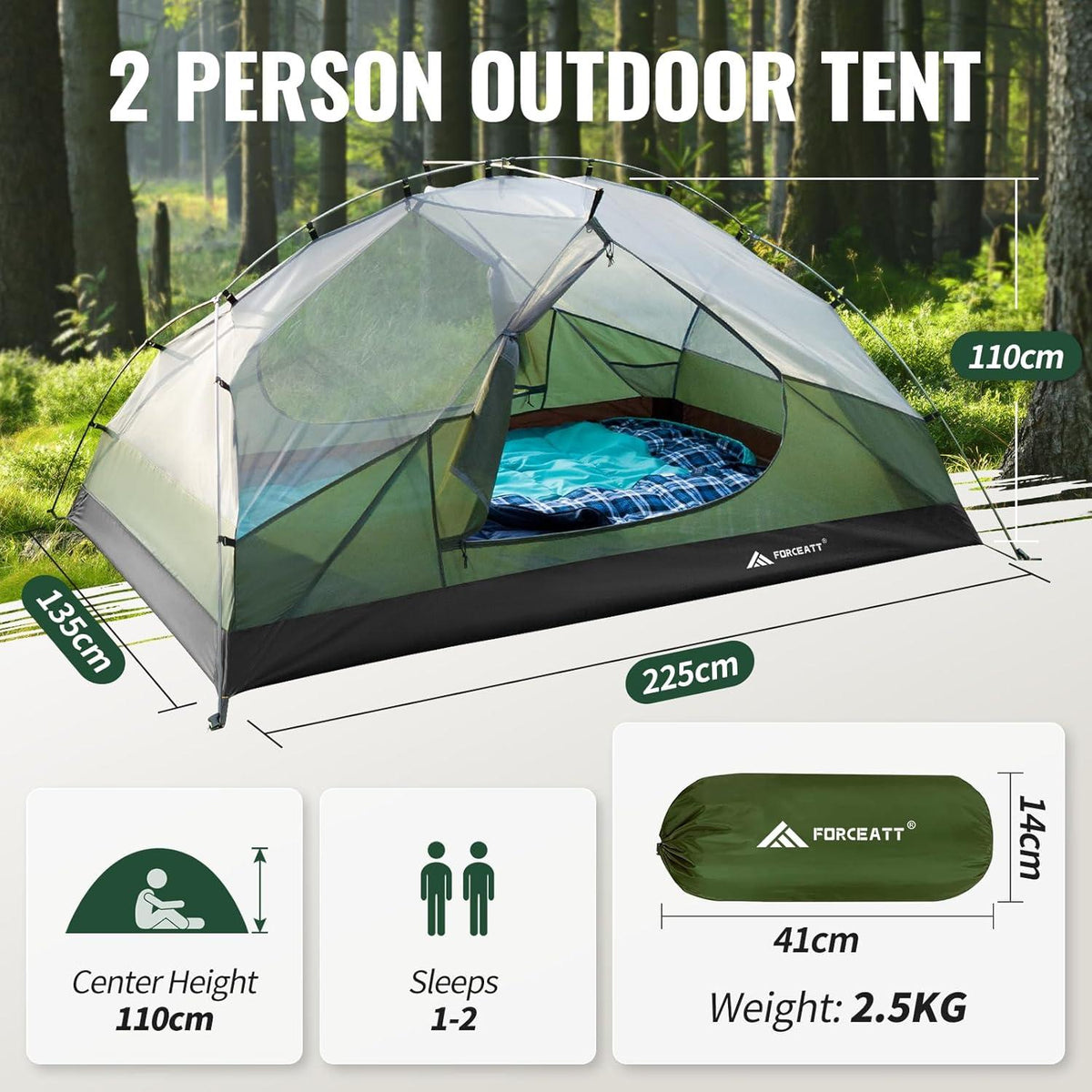 Forceatt Camping Zelt 2-3 Personen Wasserdicht Winddicht 3-4 Saison