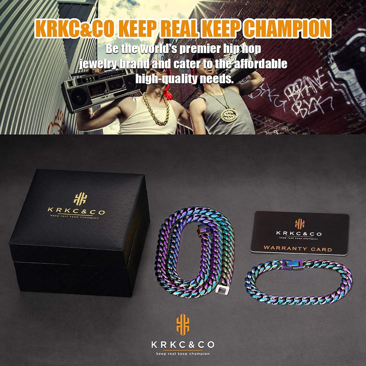 10/12mm Cuban Link Chain Armband Set 18K Gold/Weißgold beschichtet