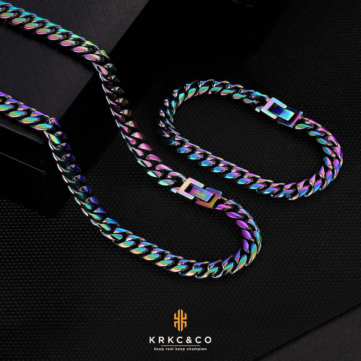 KRKC&CO Cuban Link Chain & Armband Set, 18K Gold/Weißgold