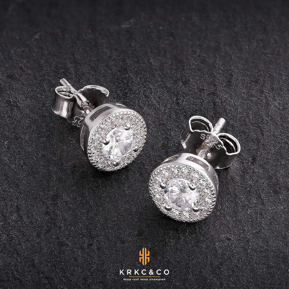 KRKC&CO Herren Silber Ohrringe 925 mit Zirkonia Steinen Blau