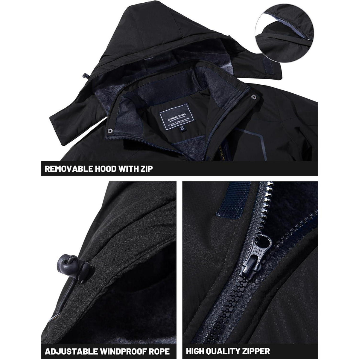 Herren Winterjacke wasserdicht warm gefüttert mit Kapuze 3XL Schwarz