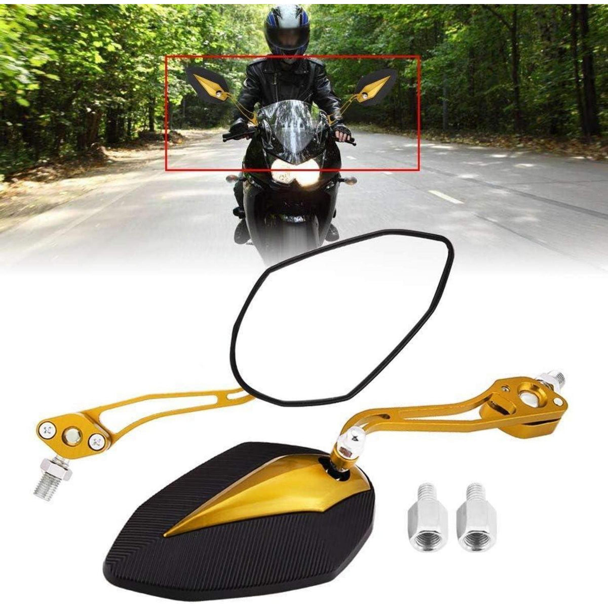Motorrad Rückspiegel Set Gold/Chrom, Universal 8mm/10mm