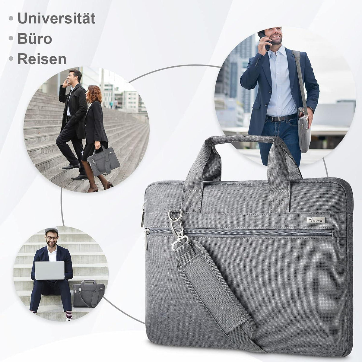 Voova Laptoptasche 17-17,3 Zoll Wasserdicht Stoßfest Umhängetasche Grau Apple