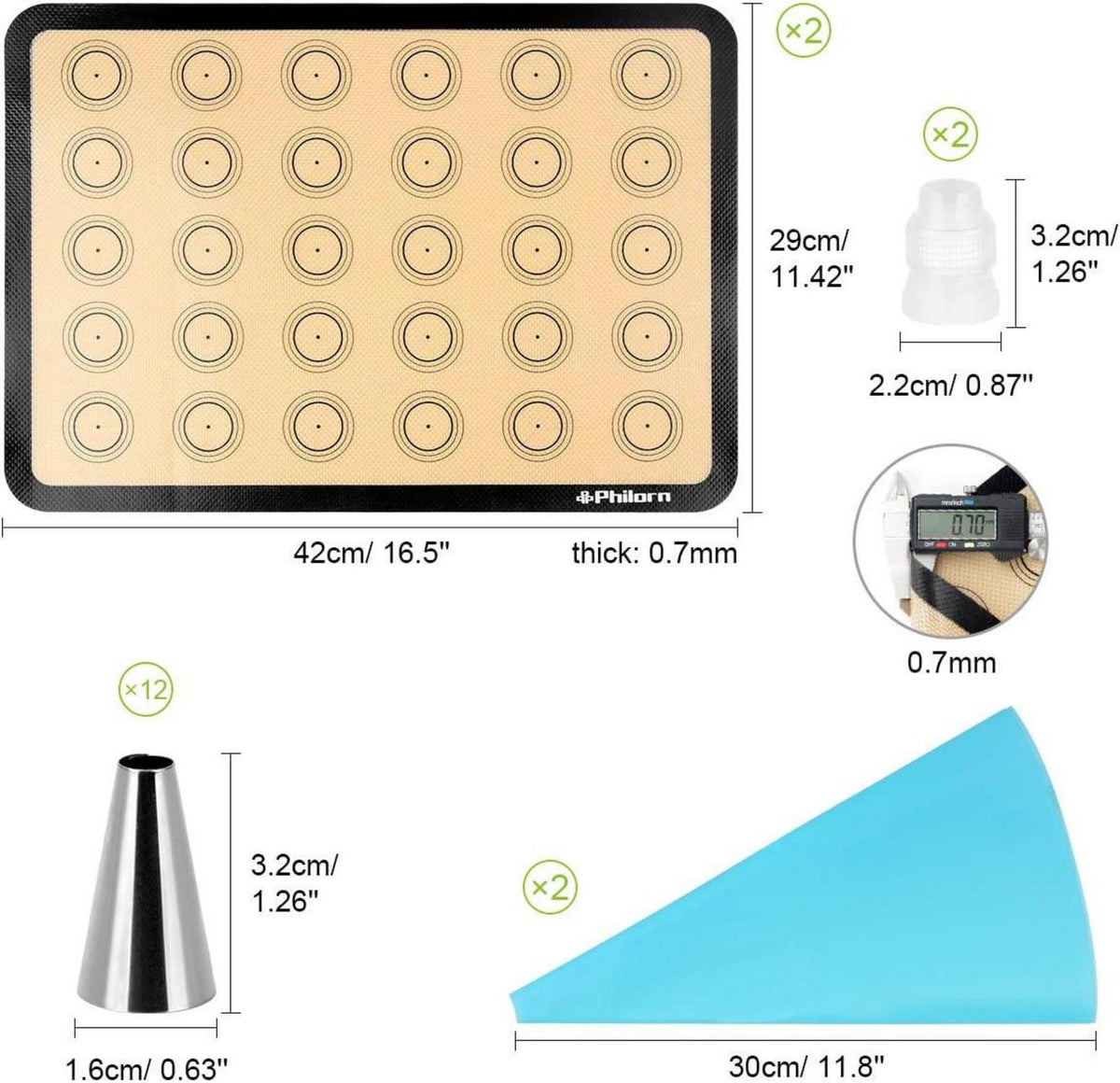 Philorn Backmatte Silikon 40 Löcher 14 Düsen BPA-frei 42x29