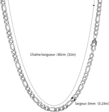 Edelstahl Halskette Silber Herren 5mm 45-90cm Figaro Kette