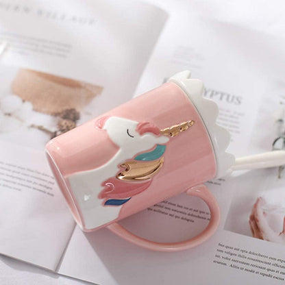 Keramik Einhorn Tasse rosa 3D-Prägung, handbemalt milch teetasse 370ml