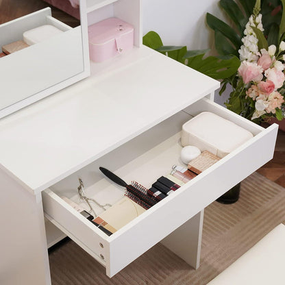 Schminktisch mit Hocker & Spiegel – Weißes Schlafzimmer-Set