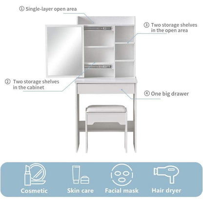 Schminktisch mit Hocker & Spiegel – Weißes Schlafzimmer-Set