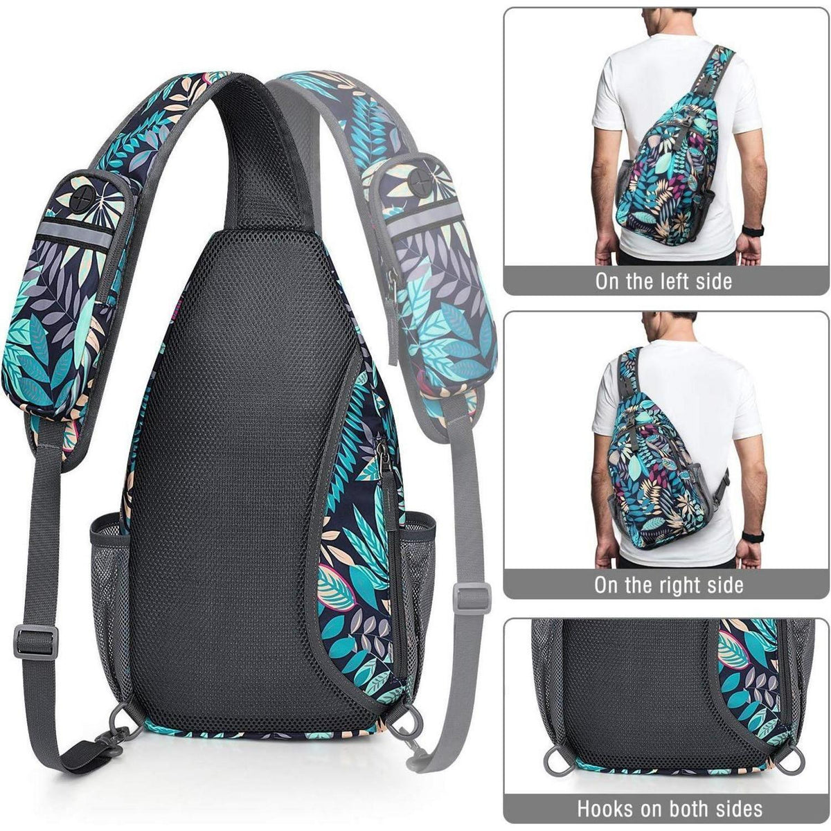 Sling Bag Rucksack mit Diebstahlschutz, Ahornblattblau