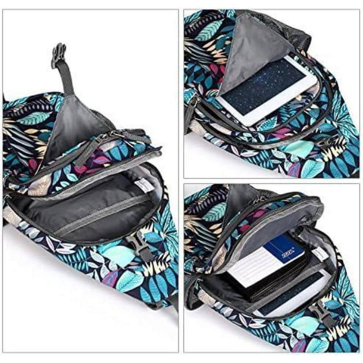 Sling Bag Rucksack mit Diebstahlschutz, Ahornblattblau