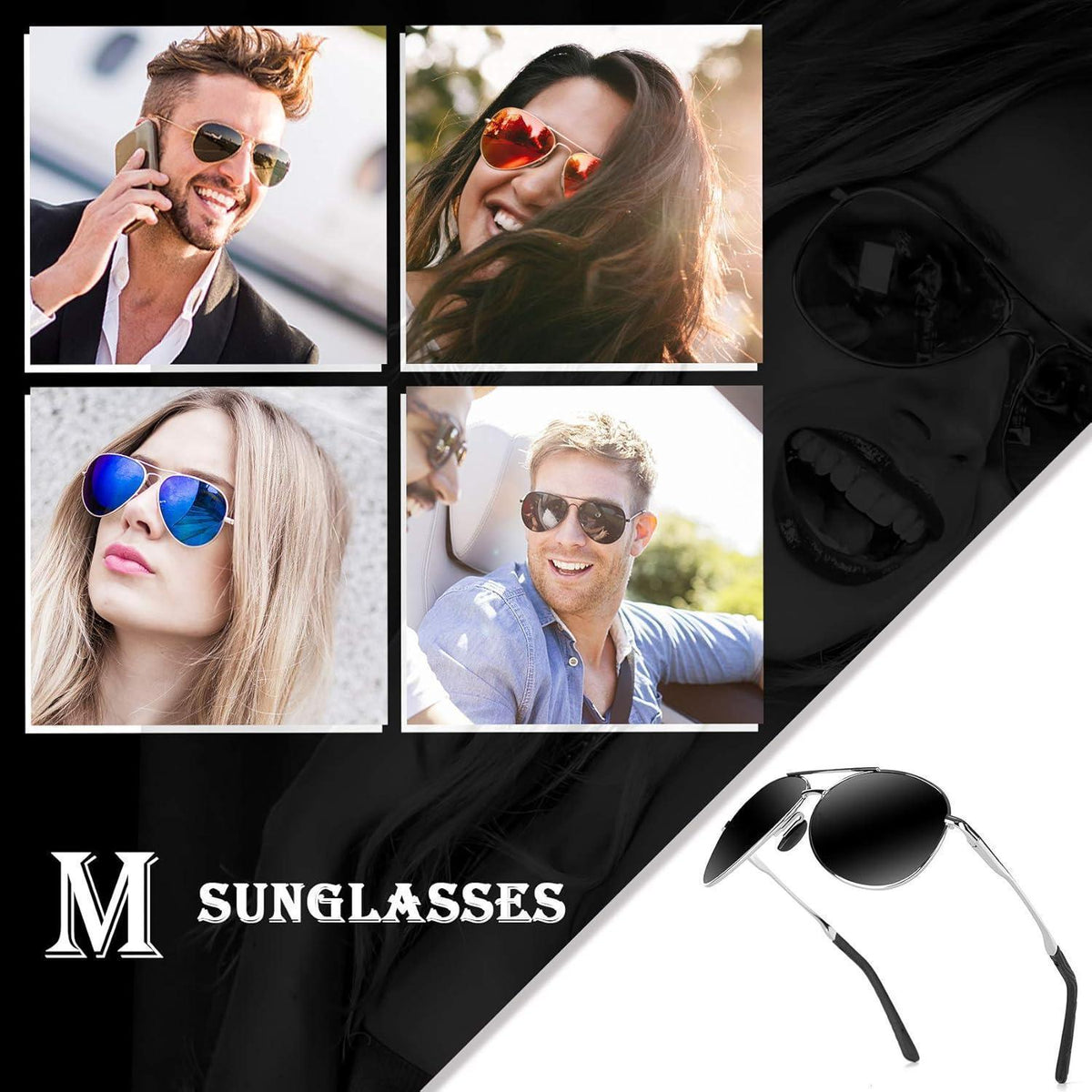 Sonnenbrille Herren polarisiert UV400 Vintage Schwarz