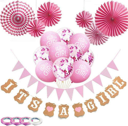 Rosa Babyparty Deko mit Luftballons & Banner - 22-teiliges Set