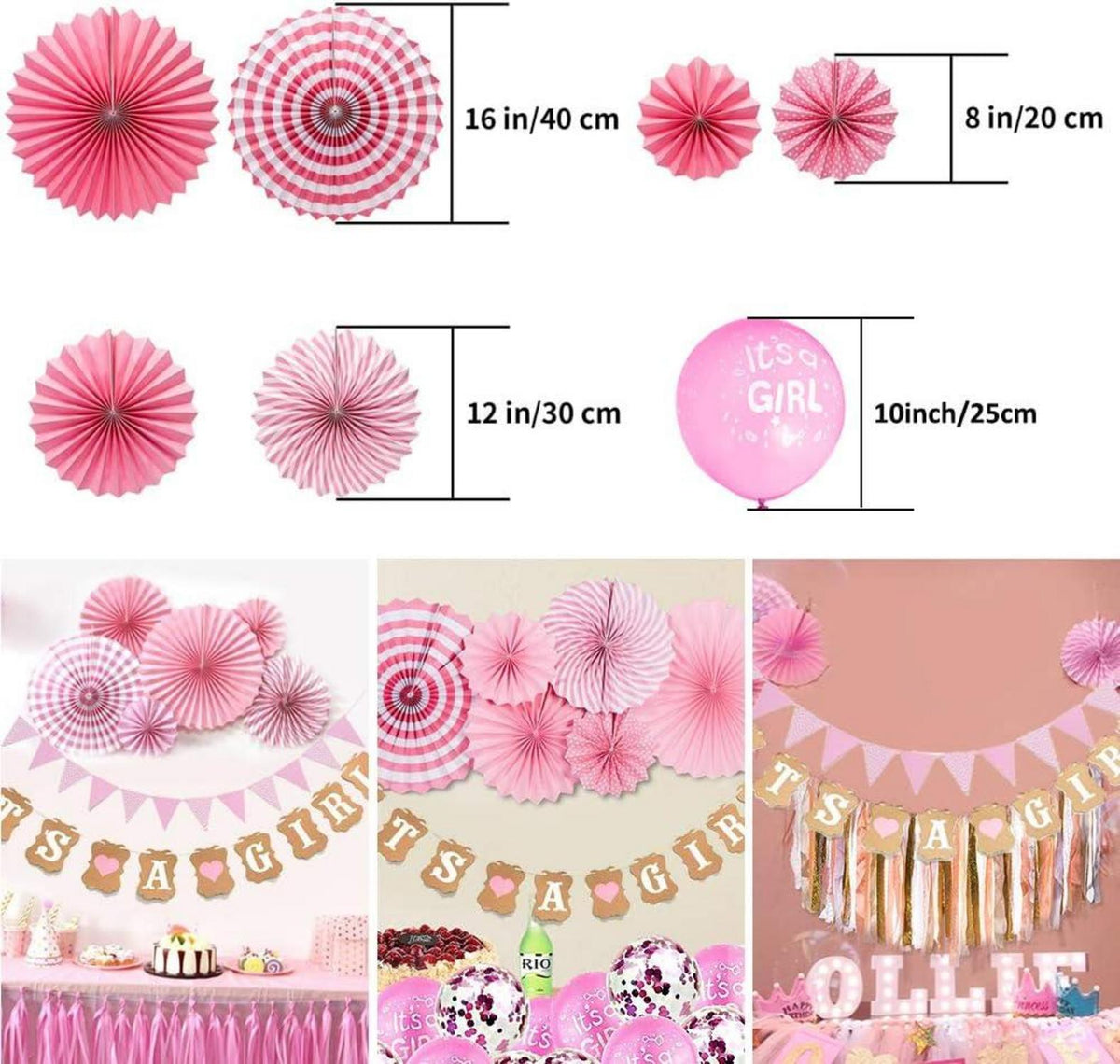 Babyparty Deko Mädchen Rosa 22 Stück Luftballons Wimpel