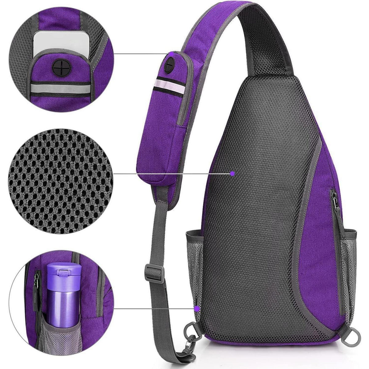 Sling Bag Rucksack mit Diebstahlschutz, Violett/Grau