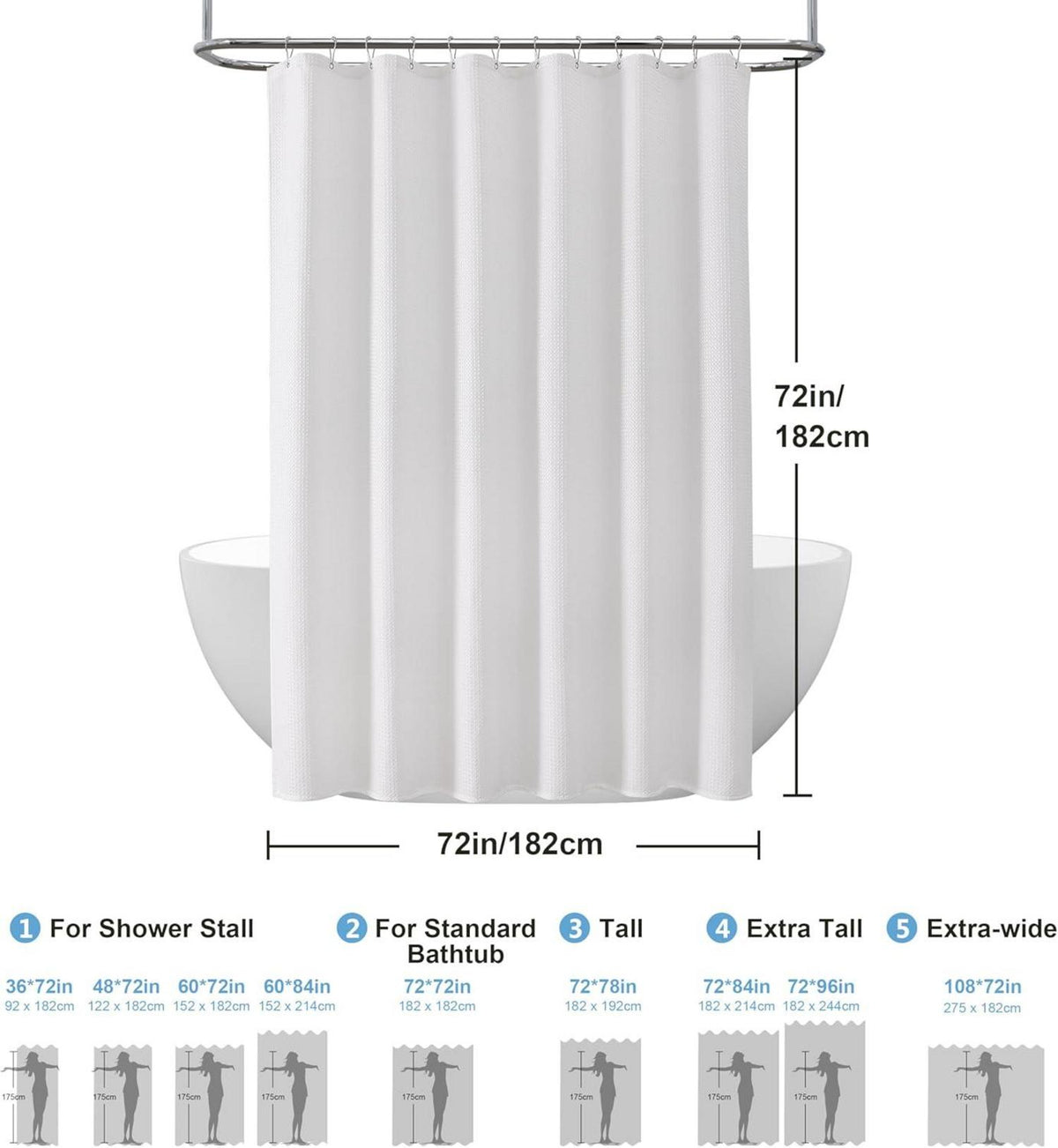 Waffel Duschvorhang Anti Schimmel, Wasserdicht 182x182 cm