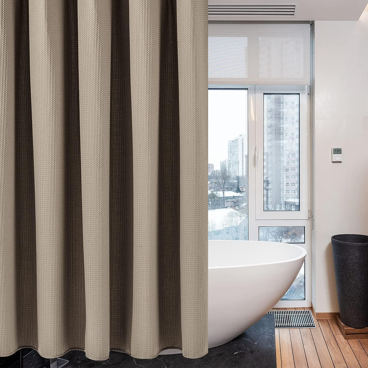 Badewanne Vorhang Waffelstoff mit Metallhaken 182x182 cm Khaki 1er Pack