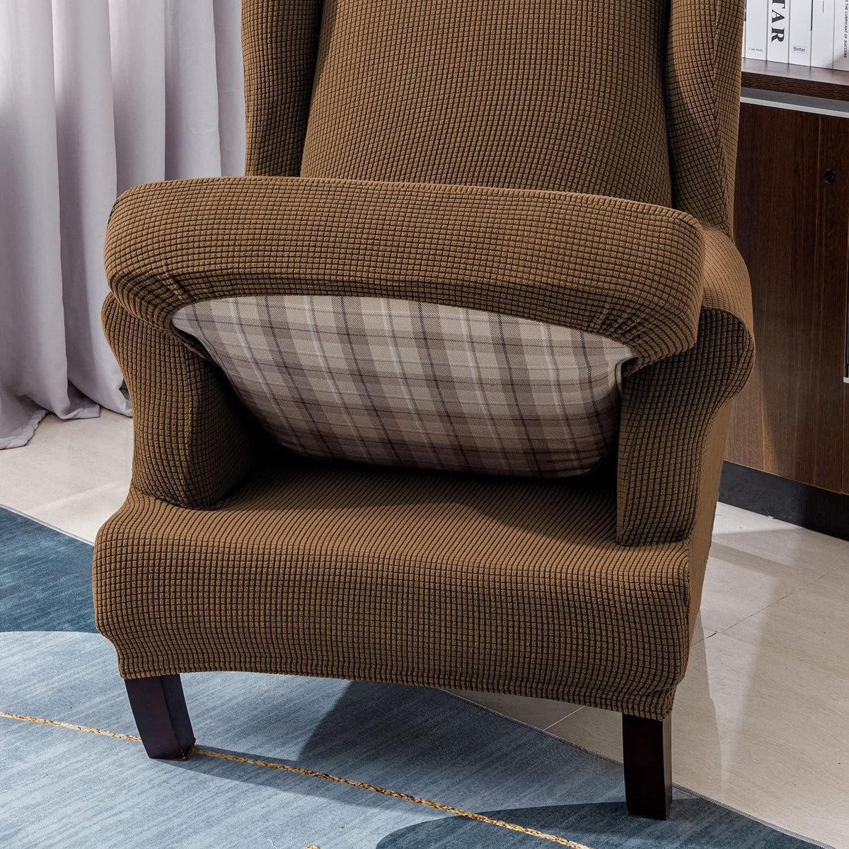 Ohrensesselüberzug 2-teilig Jacquard – Kaffee