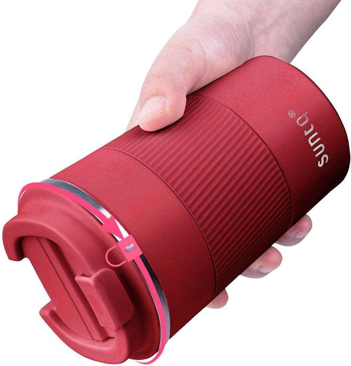 SUNTQ Thermo Kaffeebecher Edelstahl Doppelwand Isoliert 380ml Weinrot