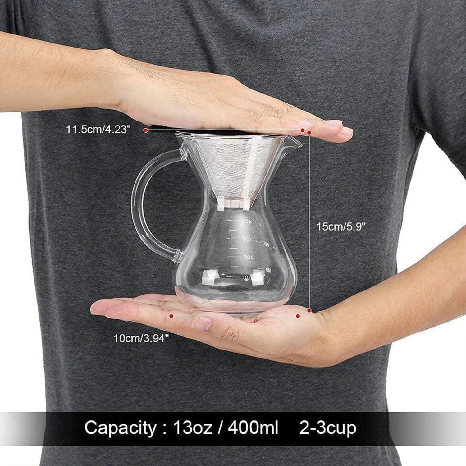 Manuelle Pour Over Kaffeemaschine mit Glaskaraffe und Edelstahlfilter