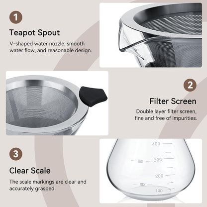 Pour Over Kaffeemaschine 400ml Handfilter Edelstahl Glas