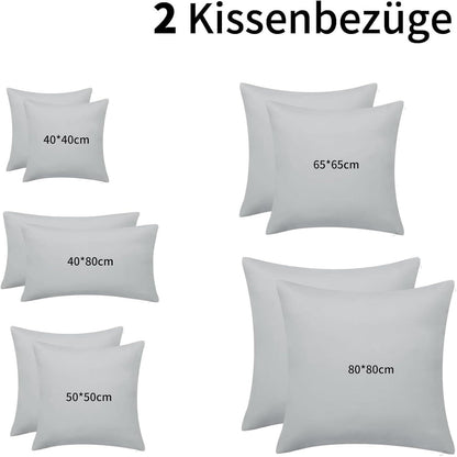 Kissenbezug 80x80 2er Set Reißverschluss Mikrofaser Hellgrau