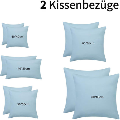 Kissenbezug 80x80 2er Set Hellblau Mikrofaser Reißverschluss