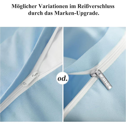 Bettwäsche Set 200x220 Hellblau Mikrofaser Reißverschluss