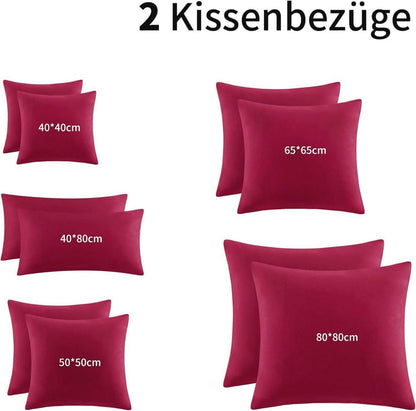 Kissenbezug 80x80 2er Set Rot Mikrofaser Reißverschluss weich