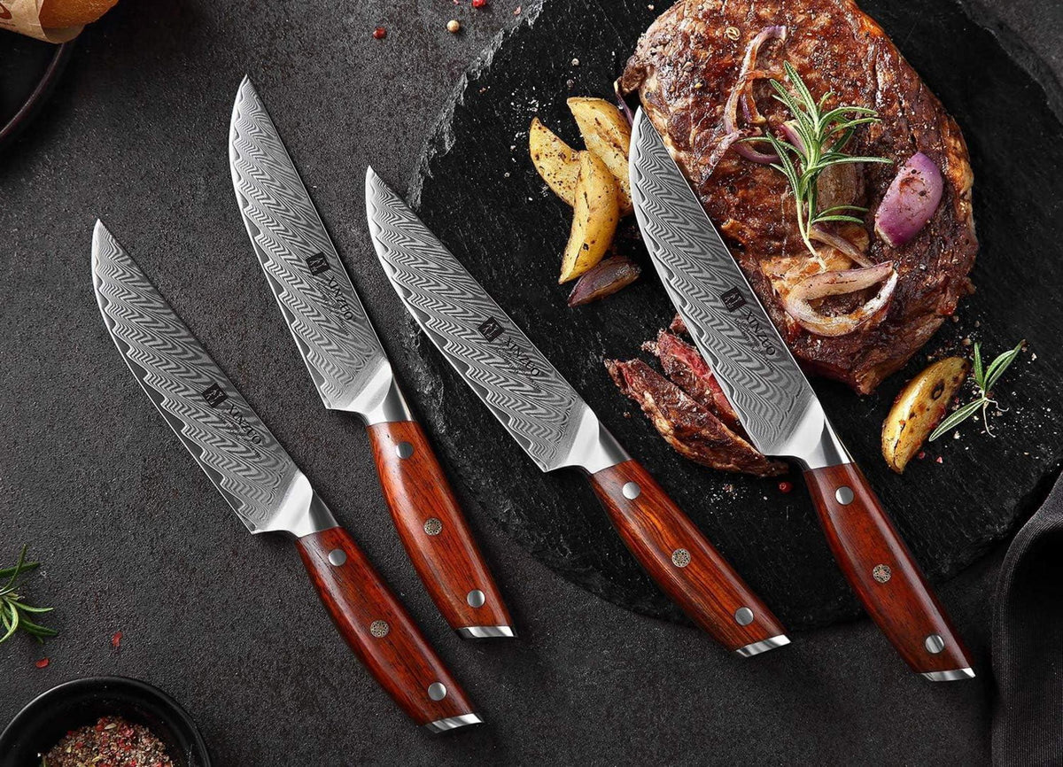 XINZUO Damaststahl Steakmesser Set 4-teilig 12.7cm Besteckmesser Scharf