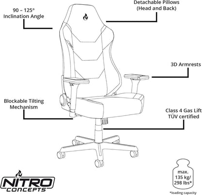 Nitro Concepts X1000 Gaming Stuhl Schwarz/Weiß Ergonomisch Bürostuhl