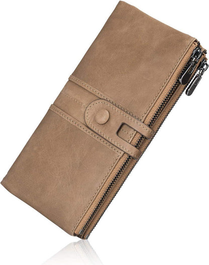 Retro Vintage Damen Geldbörse RFID Schutz 13 Kartenfächer Echtes Leder