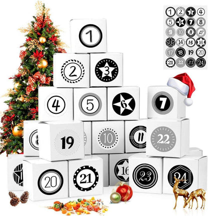 Adventskalender DIY Geschenktüten 24er Set Weiß mit Zahlenaufklebern