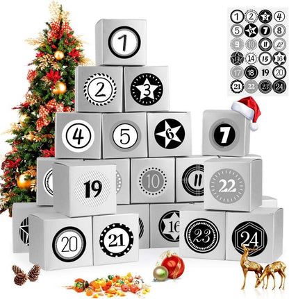Adventskalender Boxen 24 Geschenkbox DIY Weihnachts-Set Silber