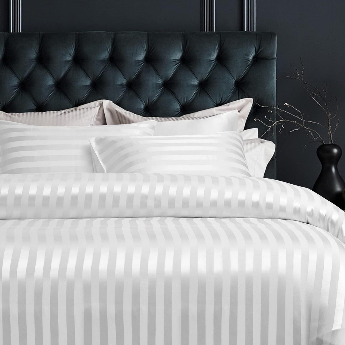 Damier Bettwäsche Set 220x240cm Weiß Satin Glanz 3-teilig