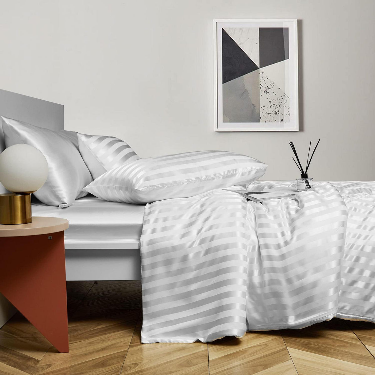 Damier Bettwäsche Set 220x240cm Weiß Satin Glanz 3-teilig