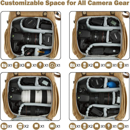 Fotorucksack wasserdicht mit Laptopfach und Regenschutz Khaki