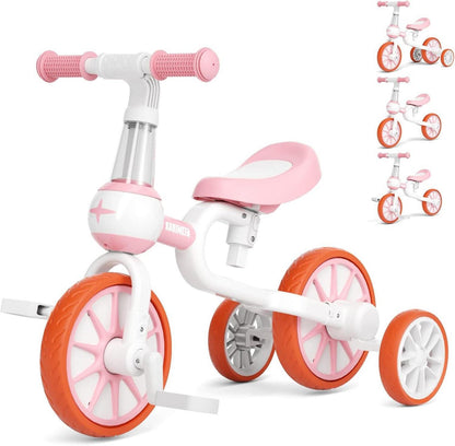 4 in 1 Laufrad Kinderdreirad Lauffahrrad ab 1-4 Jahren Rosa