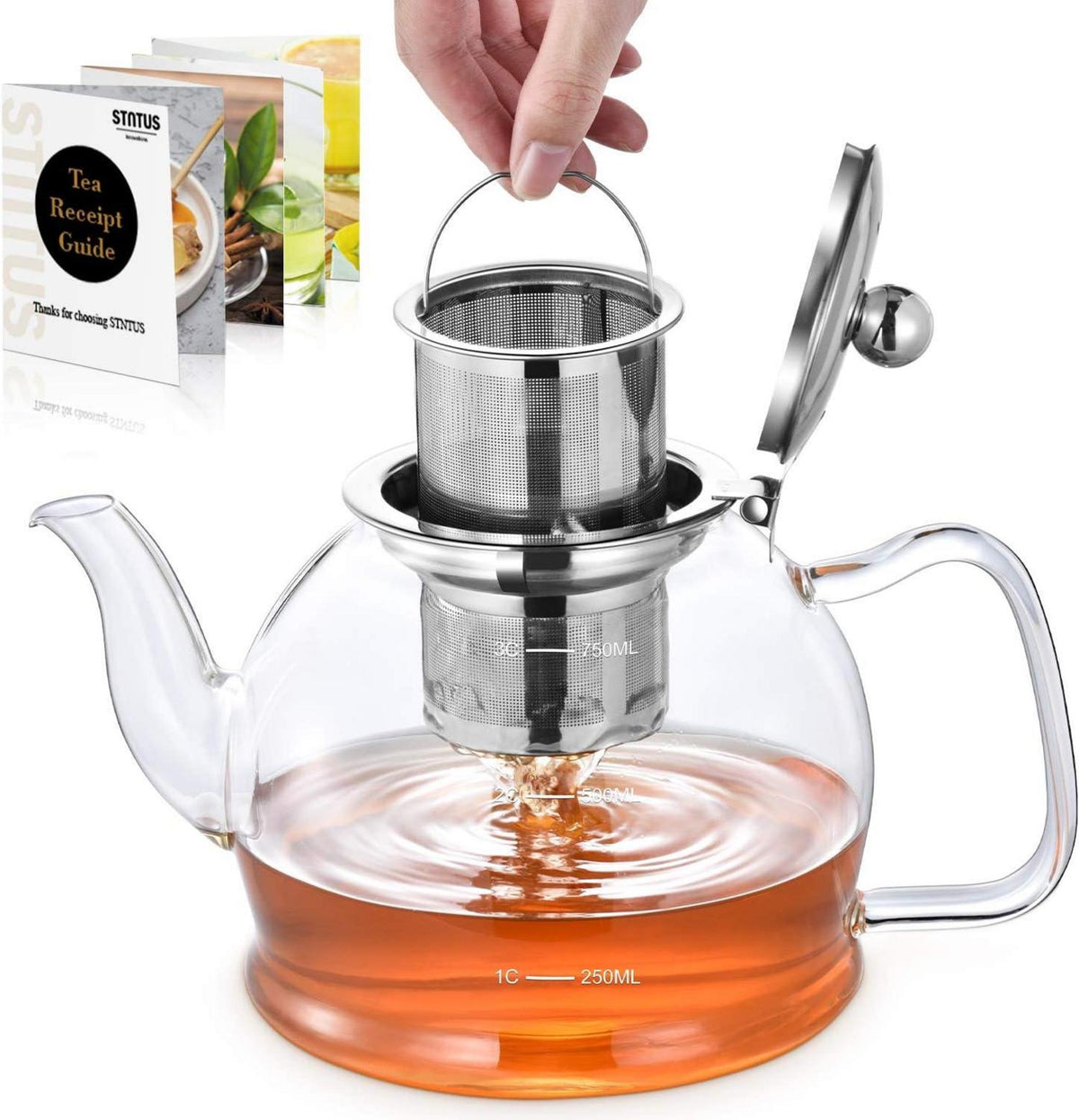 Teekanne mit Sieb Glas Borosilikatglas 800ml Hitzebeständig