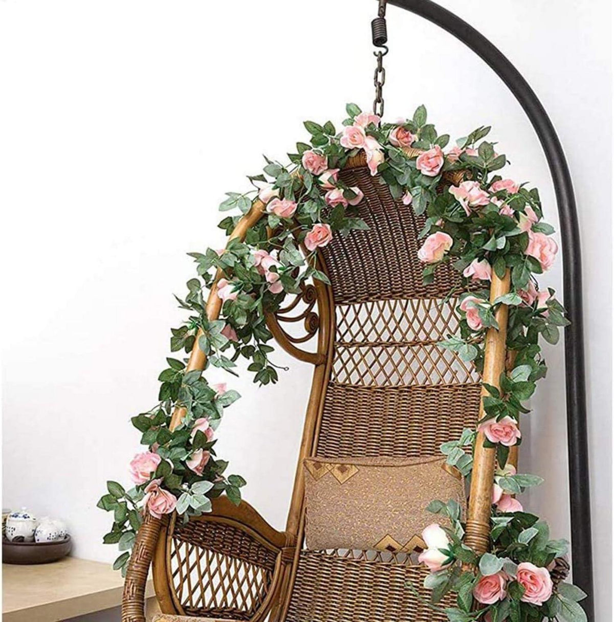 Künstliche Rose Rebe Blumen Girlande Hochzeit Dekor Weiß 16 Blumen