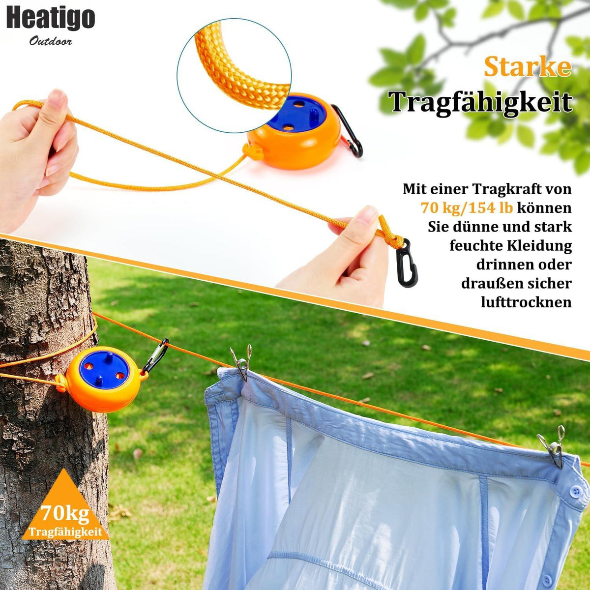 Ausziehbare Wäscheleine für Camping und Reise - 10m Outdoor