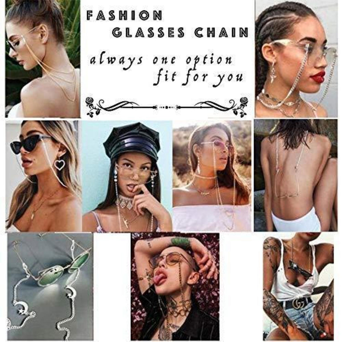 Boho Brillenketten mit Strass-Mond - Rutschfest & Geschenkverpackt