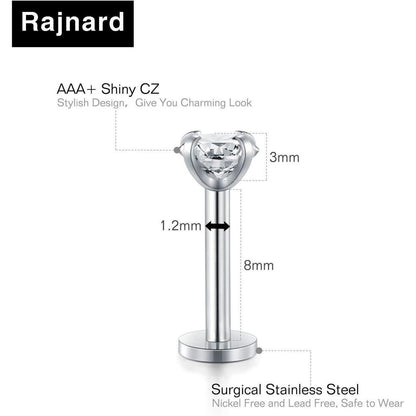 Chirurgenstahl Piercing Set 16G Silber mit CZ für Damen & Herren