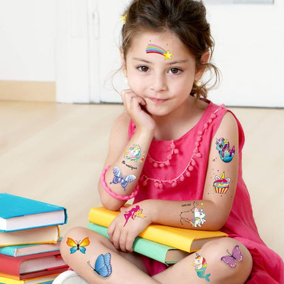 80x Glitzer Tattoo Set Schmetterling Meerjungfrau Einhorn Mädchen Kids Party