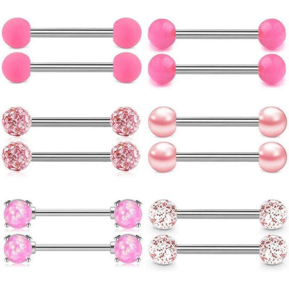 Zungenpiercing Brustwarzenpiercing 14G Stahl Zirkon Glitter Ball D-Pink